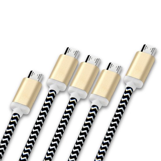 iSeeker Premium Micro USB Cables, [5-pack] Nylon Charging Cord, aluminum connector Data Cables(1ft, 3.3ft, 6.6ft) for Android Smart phone, Samsung, Blackberry, HTC, Sony, Nokia (black)