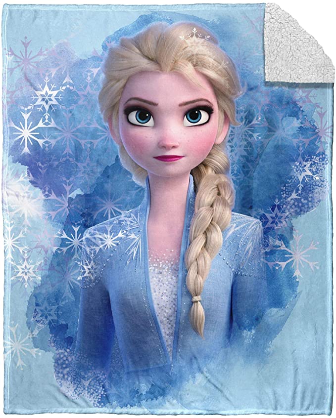 NORTHWEST ENTERPRISES Silk Touch Sherpa Throw Disney Frozen 2 Elsa Blue