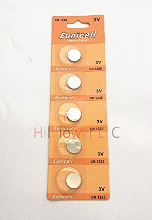 Hillflower 5 pieces CR1225 Card Blister 1225 BR1225 3V Long Duration Lithium Battery with Hillflower Coupon