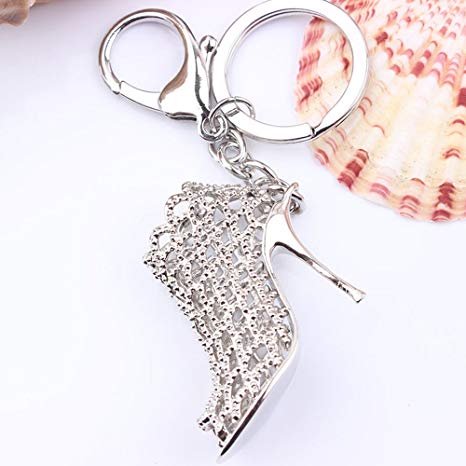 Jzcky Shzrp Fashion Lady's High Heels Keychain, Creative Refinement Hollow Shoes Lady Gift (Silver)