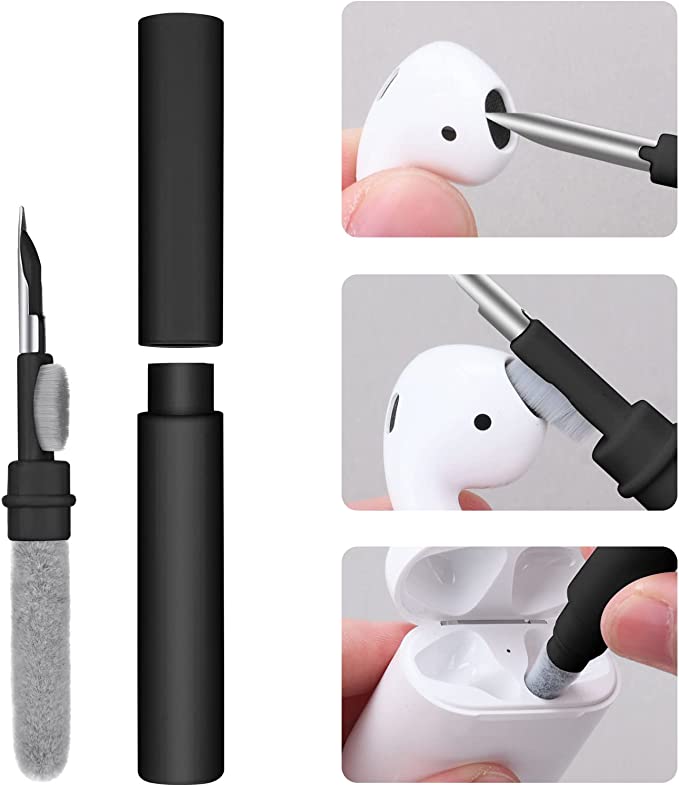 Vicloon Earbud Cleaning Kit, 3 in 1 Cleaning Pen, Multi-Function Cleaner Kit with Soft Brush Flocking Sponge, Cleaner Kit for Airpods Pro 1 2 3,iPhone Charging Port,Phone Speaker,Earphone(Black)