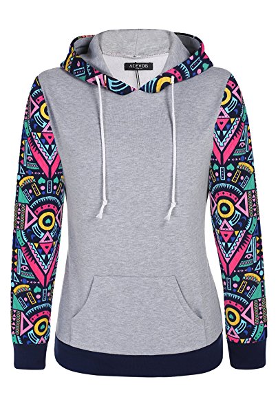 ACEVOG Women's Floral Printed Long Sleeve Hooded Pullover Hoodies Sweatshirt