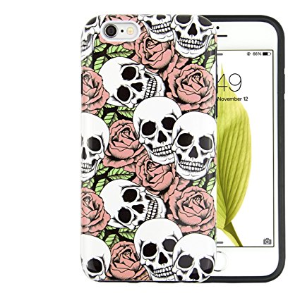 iPhone 6 Case, iPhone 6S Case, Dimaka Full Body Protective Inked Pattern Case with Retro Floral Skull Print Desgin, Double Layer High Impact and Shiny Texture for 4.7 inch iPhone 6/6S (Skeleton)