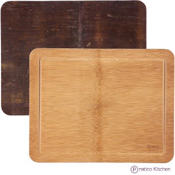 Dual Purpose Bamboo Kitchen Board - Bamboo Cutting Board with Juice Groove & Dedicated Bamboo Serving Tray Side - 14" x 11" x 0.75"