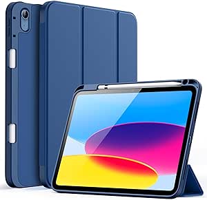 JETech Case for iPad 10 (10.9-Inch, 2022 Model, 10th Generation) with Pencil Holder, Slim Tablet Cover with Soft TPU Back, Auto Wake/Sleep (Navy)