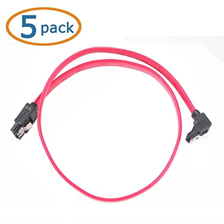 Sata Cable, WOVTE Red 18-Inch SATA III 6.0 Gbps Cable with Locking Latch and 90-Degree Plug Pack of 5