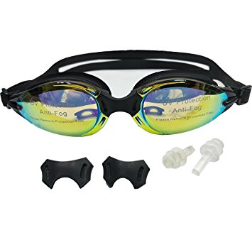 Ppysports Adult Swimming Goggles with Anti Fog, UV Protection, Interchangeable Nose Bridge, Clear Earplug - Suitable for Man and Women