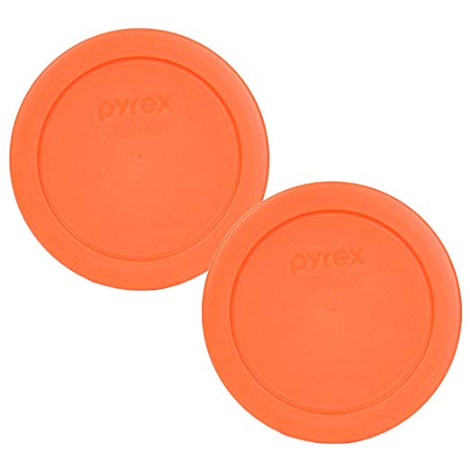 Pyrex Orange 2 Cup 4.5" Round Storage Cover 7200-PC for Glass Bowls - 2 Pack