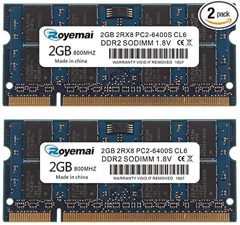 ROYEMAI 4GB Kit (2x2GB) PC2-6400 DDR2 800MHz 2RX8 CL6 1.8V RAM Laptop Memory Upgrage Kit