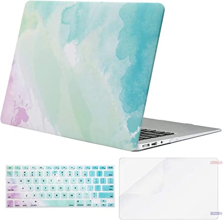 MOSISO Compatible with MacBook Air 11 inch Case (Models: A1370 & A1465), Plastic Pattern Hard Shell Case & Keyboard Cover Skin & Screen Protector, Rainbow Mist