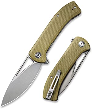 CIVIVI Riffle Folding Pocket Knife - 3.5-Inch Drop Point Blade Camping Hiking Outdoor Knife with Thumb Hole and Flipper opener,Durable Handle,Ball Bearing,S/S pocket clip for EDC C2024B (Olive)