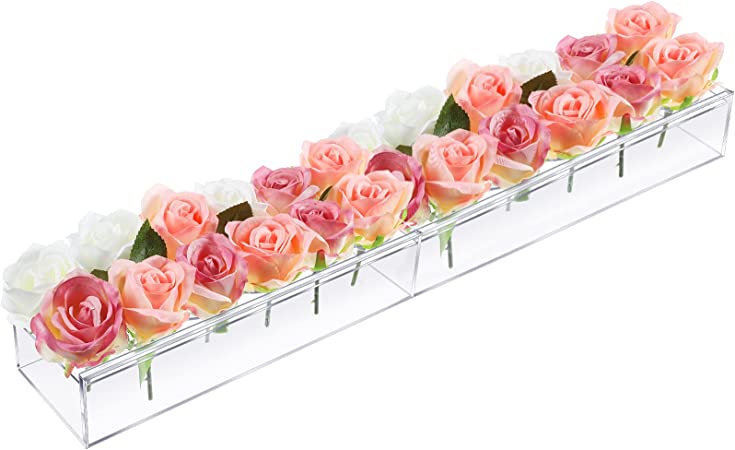 2 Pieces Clear Acrylic Flower Vase Rectangular Floral Centerpiece for Dining Table 24 Inch Long Rectangle Decorative Modern Vase for Weddings Home Decor