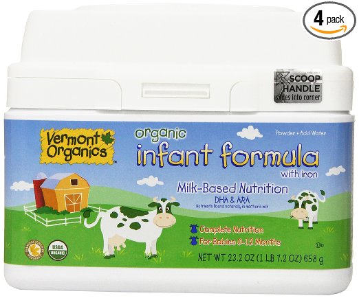 Vermont Organics Milk-Based Organic Infant Formula with Iron, 23.2 oz.  (Pack of 4)