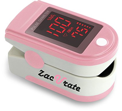 Zacurate® Pro Series 500DL Fingertip Pulse Oximeter Blood Oxygen Saturation Monitor with silicon cover, batteries and lanyard (Bright Pink)