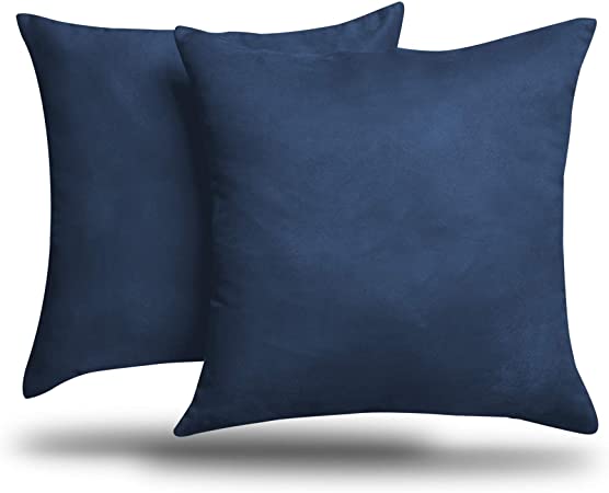 ALEXANDRA'S SECRET HOME COLLECTION 2-Pack Solid Faux Suede Decorative Throw Pillow Cover/Sham (18" x 18", Navy)