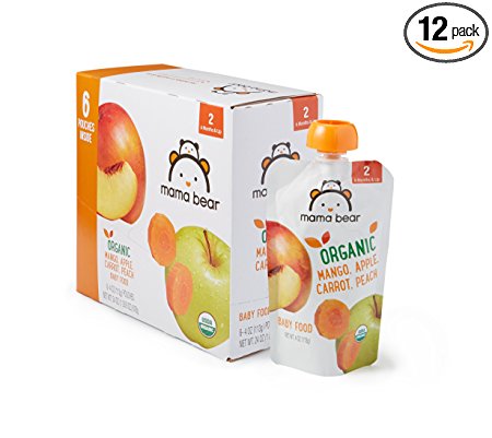 By Amazon - Mama Bear Organic Baby Food Pouch, Stage 2, Mango Apple Carrot Peach, 4 Ounce Pouch (Pack of 12)