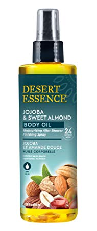 Desert Essence Jojoba & Sweet Almond Body Oil - 8.28 Fl Oz - Provides 24 Hour Moisture - Vitamin E - Vitamin Enriched Shea Butter - Soothes and Comforts Dry Skin - After Shower Finishing Spray