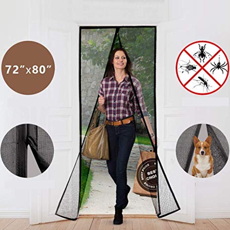 Magnetic Screen Door Curtains Durable Fiberglass Mesh Full Frame Screens with Velcro and Easy to Install Fit Doors Size Up to 72"W X 80"H