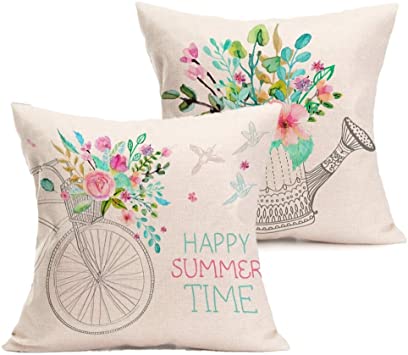 FOOZOUP Summer Outdoor Decor Cotton Line Home Decorative Throw Pillow Case Cushion Cover for Sofa Couch 18 x 18 Inch