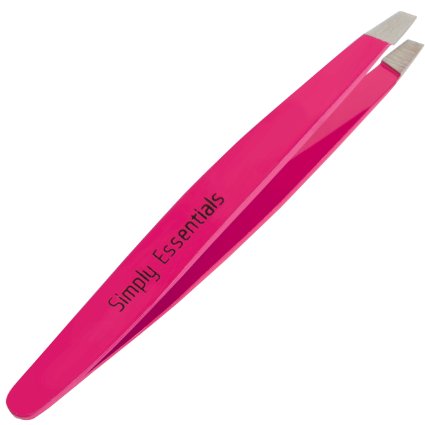 Tweezers Stainless Steel Slant Pink Includes CASE and Ebook - Precision Eyebrows Tweezer - Great for Eyebrow Shaping