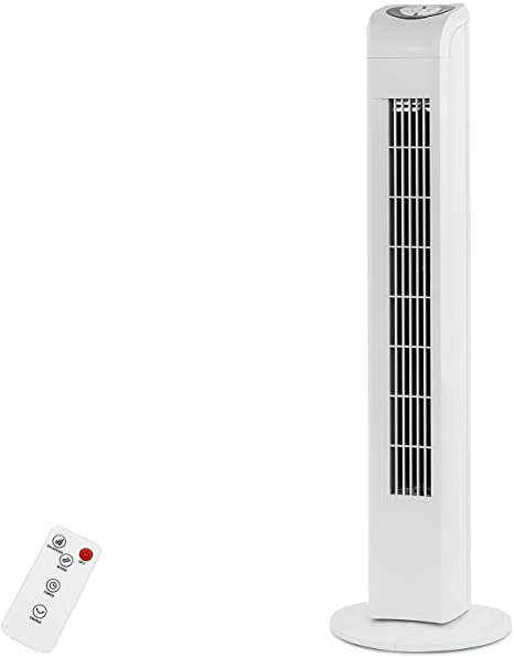 R.W.FLAME Tower Fan with Remote Control, Standing fan for office, Oscillating fan for home with children/pets/elders, Time Settings,45W, Oscillation,3 Speed, 30", White