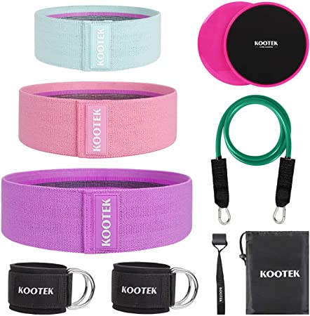 Kootek 10 Pieces Resistance Loop Bands Set – Booty Band for Leg and Butt Training High Elasticity Workout Bands with Door Anchor 2 Core Sliders Legs Ankle Straps Guide Book for Home Fitness Gym