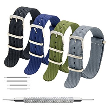 Nato Strap 4 Packs - 20mm 22mm Premium Ballistic Nylon Watch Bands Zulu Style with Stainless Steel Buckle