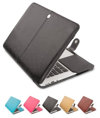 MacBook Air 13 inch Case Mosiso Black Premium Quality PU Leather Book Cover Clip On Sleeve Case Cover for Apple MacBook Air 133 A1466 and A1369 Black