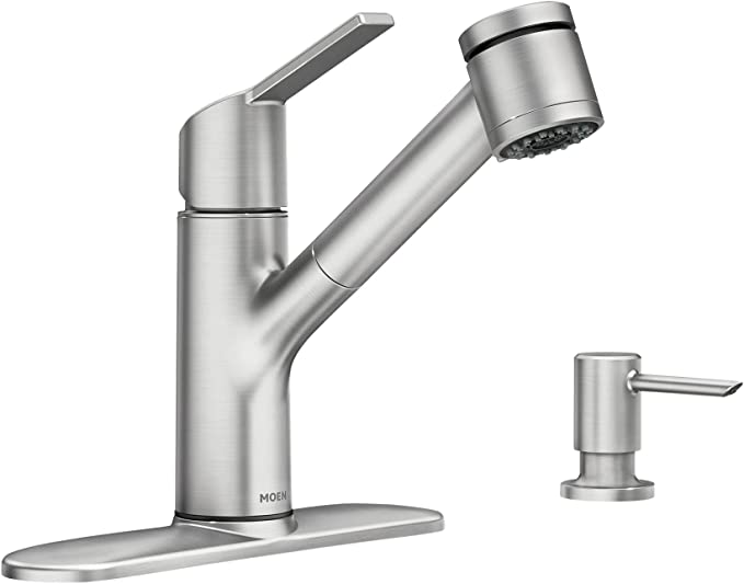 Moen 87701SRS Sombra Single-Handle Pull-Out Sprayer Kitchen Faucet with Power Clean, Spot Resist Stainless