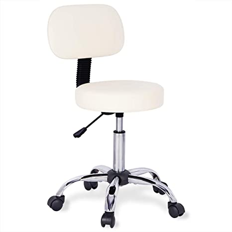Amolife Rolling Stool Adjustable Stool Massage Stool Swivel Office Desk Chair with Wheels for Home,Office,Spa,Shop,Vanity in Beige