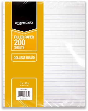 AmazonBasics College Ruled Loose Leaf Filler Paper, 200-Sheet, 11" x 8.5", 6-Pack