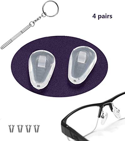 Eyeglass Nose Pads,Soft Silicone Nose Pads, Eyeglass Repair Kit, Glasses Screws and Micro Screwdriver, 4 Pairs of Screw-in 2mm Air Bag Glasses Nose Pad Set