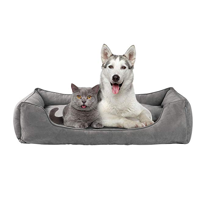 Love's cabin Large Dog Bed with Removable Washable Cover, XL/XXL/XXXL Cuddler Pet Bed for Small Medium Large Dogs & Cats Grey/Green, Padded Cushion Water-Resistant Bottom, Soft & Durable Pet Supplies