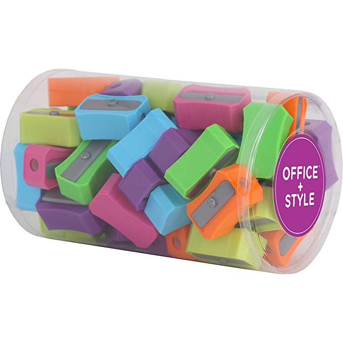 Plastic Pencil Sharpeners - Storage Container, Includes Shavings Bin To Eliminates Mess, Assorted Colors - For Home, School, Or Office, By Office   Style