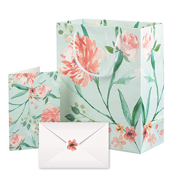 Gift Bags - 10 Floral Sets with Matching Cards for Birthday Party Present, Wedding, All Occasion