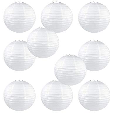 10 Pack White Round Paper Lanterns 12 inch Birthday/Wedding/Party Ceiling Hanging Decoration