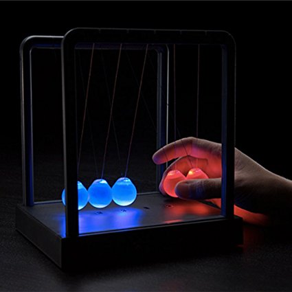 ScienceGeek Newton's Cradle Desktop Gadget 3 LED Colors Change Shine Light Ball Balance Ball