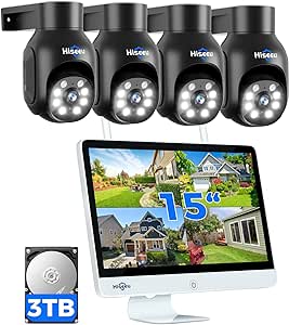 【15"Moniteur 3TB HDD】Hiseeu 5MP PTZ Kit Caméra de Surveillance WiFi avec 10CH Moniteur 5MP NVR 1TB HDD Vision Nocturne Couleur,Détection Humaine, Tracciamento Auto Alarme Sonore Accès à Distance