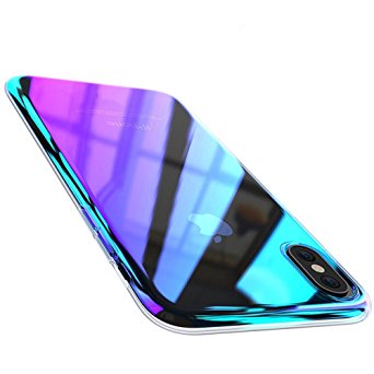 FLOVEME IPhone X Case, Luxury [Slim-Fit] [Anti-Scratch] Gradual Colorful Gradient Change Color Ultra Thin Lightweight Anti-Drop Clear Hard Back, Transparent Purple