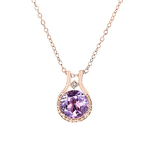 14K Rose Gold over Sterling Silver Diamond and Amethyst Halo Pendant Necklace (3.00 CTW), 18'', Jewelry for Women