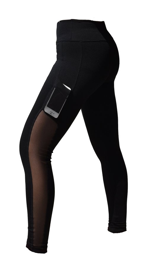 Women High Waist Sports Mesh Tights Workout Running Pant Legging with Side Pocket