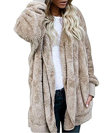 ASSKDAN Womens Fuzzy Velvet Open Front Loose Fitting Jacket Coat with Hood
