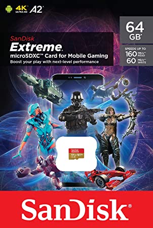 SanDisk 64GB Extreme for Mobile Gaming microSD UHS-I Card - C10, U3, V30, 4K, A2, Micro SD - SDSQXA2-064G-GN6GN