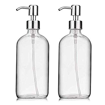 TeiKis Glass Soap Dispenser Pump Bottle (16-Oz) for Dish, Hand Soap, Shampoo, Liquid, Lotion - Bathroom, Kitchen Sink (2-Pack)