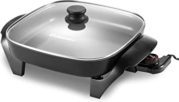 Elite Gourmet EG2212 12"x12"x2.15” Healthy Ceramic Coated Electric Skillet, Dishwasher Safe, Rapid Heat Up, 1200W, Dark Grey