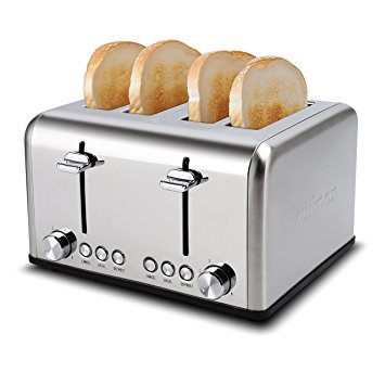Cusimax 4-Slice Toaster - 6 Shade Settings with Cancel - Bagel - Defrost Function - Extra Wide Slot and High Lift Lever - 1650W - CMST-160S - Stainless Steel