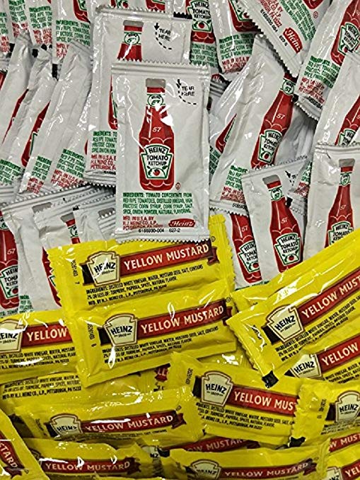 Heinz Condiment Packets Ketchup and Mustard (100 Total; 50 Each Flavor)