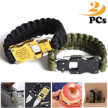 BASON Survival Bracelets,New Outdoor Small Tool Bracelet,Adjustable Survival Paracord Bracelet Fits Men Women Kids for Hiking,Camping,Boating Emergency or Other Outdoor Activities.2Pack