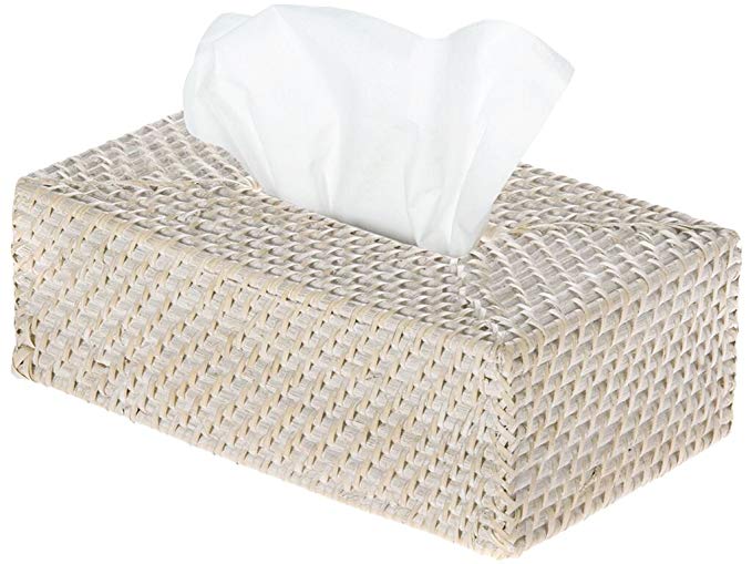 KOUBOO 1030061 Laguna Rectangular Rattan Tissue Box Cover, 9.5" x 5.75" x 3.25", White Wash