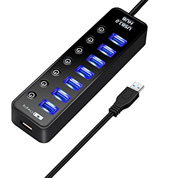 USB 3.0 Hub,ELEGIANT USB 3.0 HUB 8 Port USB HUB,7 Data Transfer Port and a 2.4A Charging Port with Separated Switches and LEDs for iPhone, iPad, Samsung, Motorola, HTC, and More